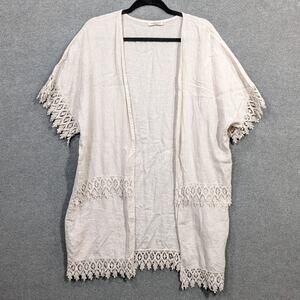 Valentina Naldi Linen Top One Size Italy Open Shirt Crochet Lagenlook Natural